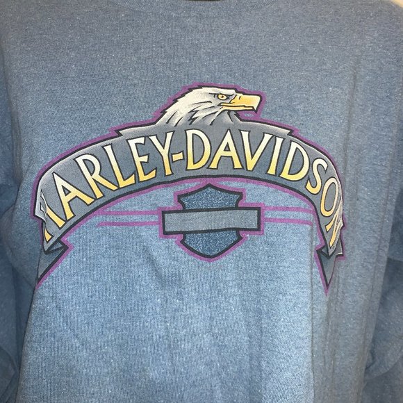 NWT DENIM BLUE HARLEY DAVIDSON LONG SLEEVED TEE - Picture 3 of 5
